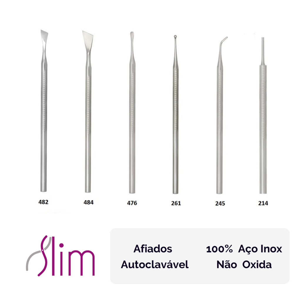 Kit Podologia Profissional Slim C/ 6 Instrumentos Podólogo Manicure Aço Inox