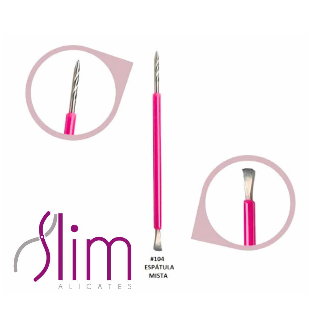 Kit 05 Espátulas Slim - Bastão Mista Unha Inox ROSA Com Silicone Cutelaria Manicure