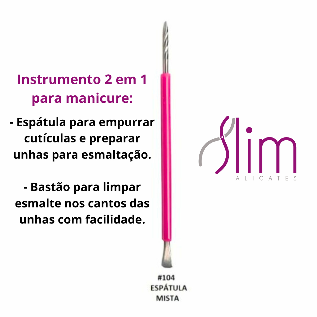 Kit 05 Espátulas Slim - Bastão Mista Unha Inox ROSA Com Silicone Cutelaria Manicure