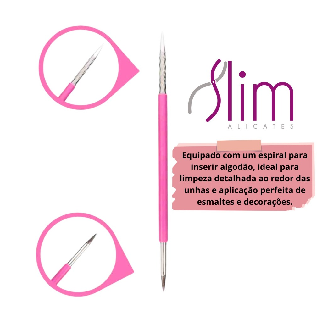 Kit 10 Palito Duplo 105 Cutícula Manicure Pedicure Cutelaria Unha rosa Silicone Esterilizável Inox Slim