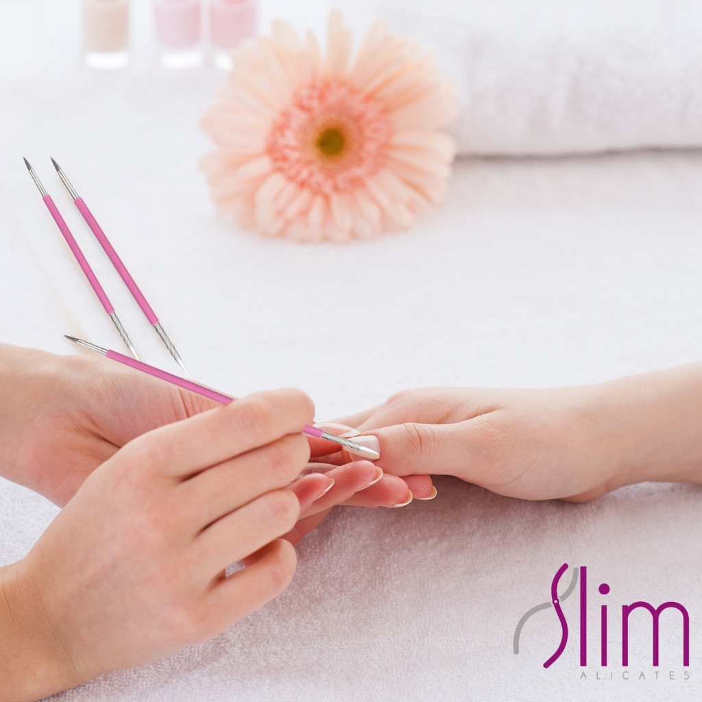 Kit 5 Palito Duplo 105 Cutícula Manicure Pedicure Cutelaria Unha rosa Silicone Esterilizável Inox Slim