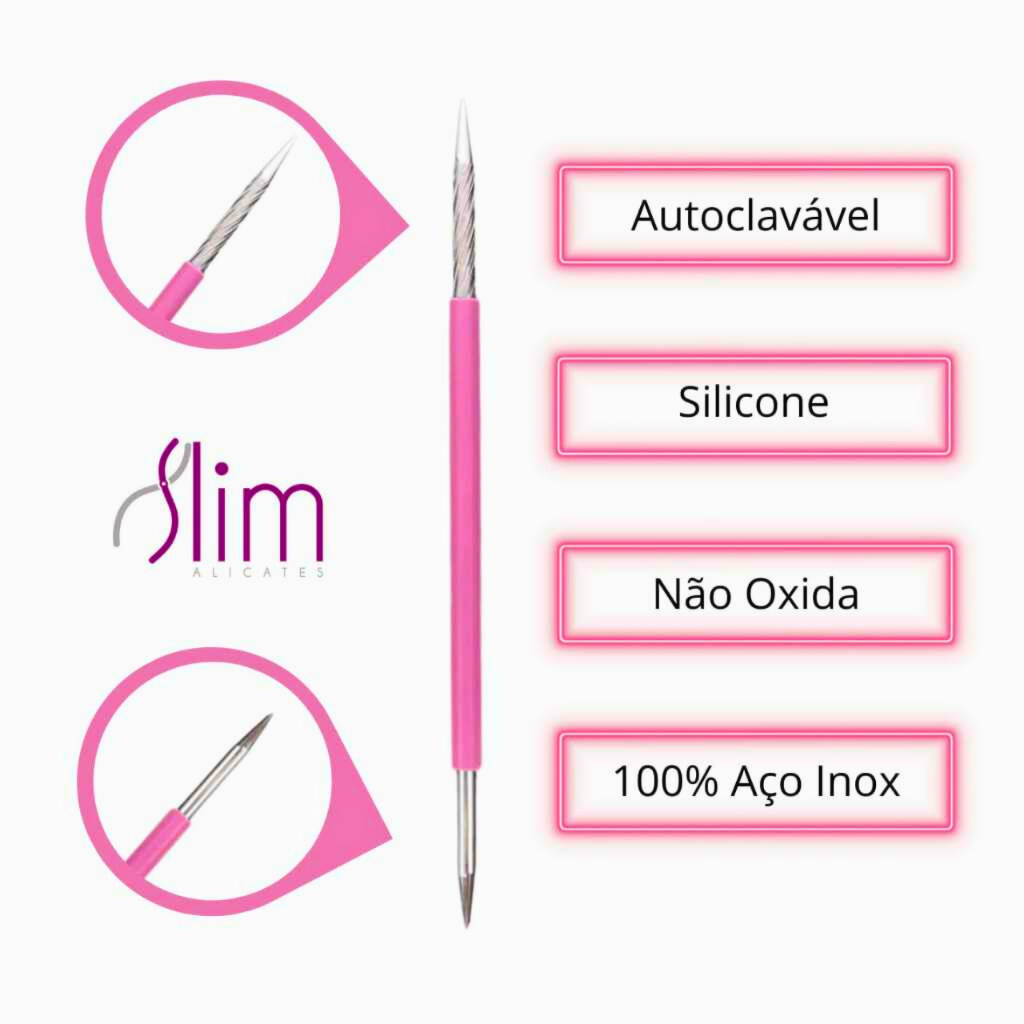 Kit 10 Espátulas Slim - Bastão Mista Unha Inox Com Silicone Cutelaria Manicure