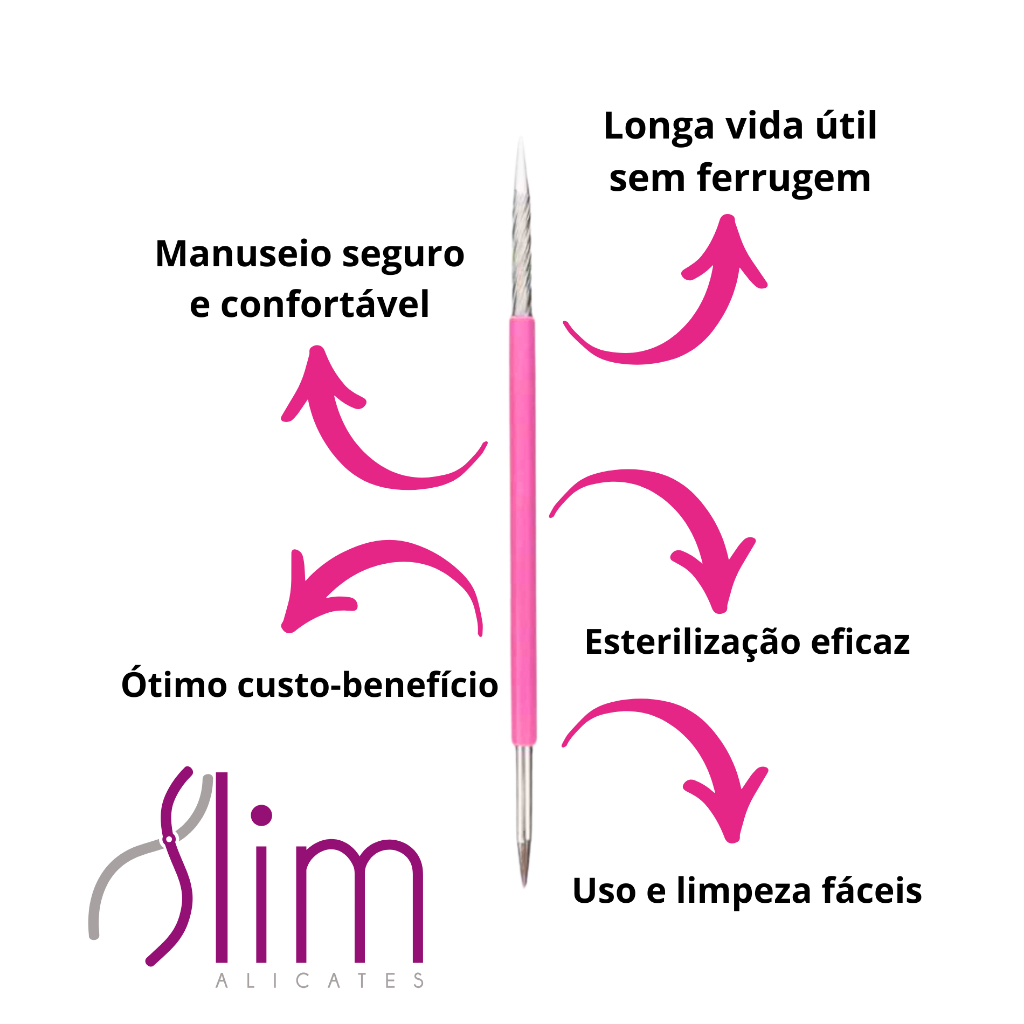 Kit 10 Espátulas Slim - Bastão Mista Unha Inox Com Silicone Cutelaria Manicure
