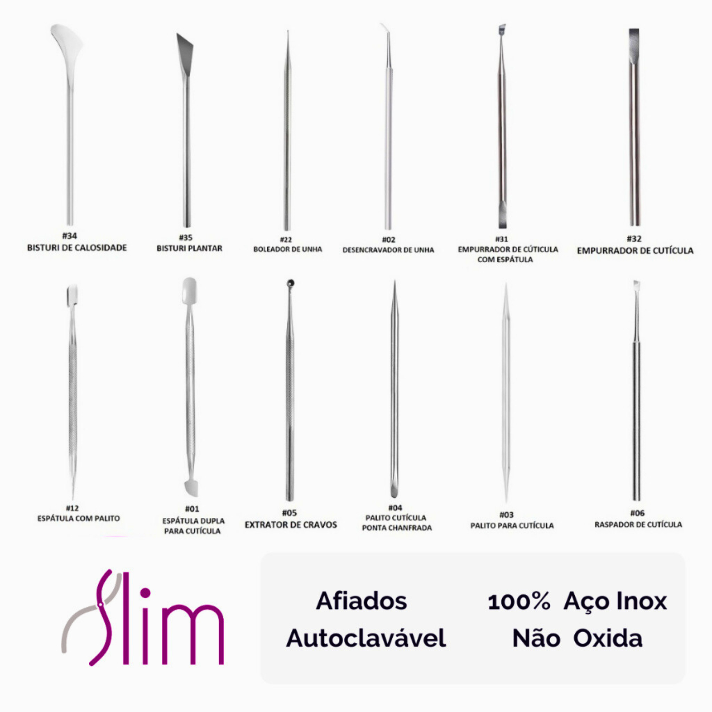Kit Completo Com 12 Instrumentos Para Manicure Slim