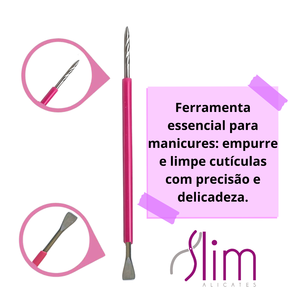 Kit 04 Espátulas Slim - Bastão Mista Unha Inox Com Silicone Cutelaria Manicure