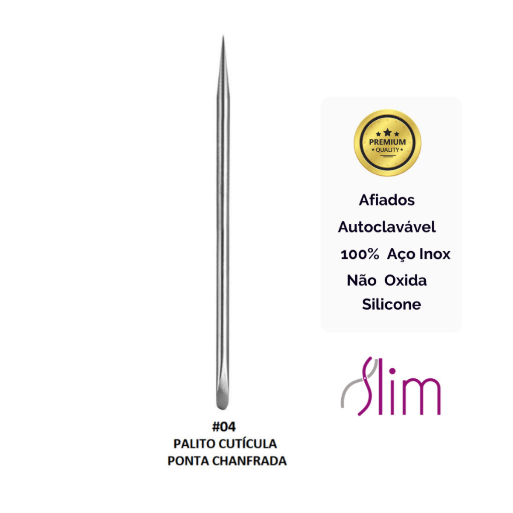 Kit 5 Palito Ponta Chanfrada Unha Manicure Profissional Inox Slim
