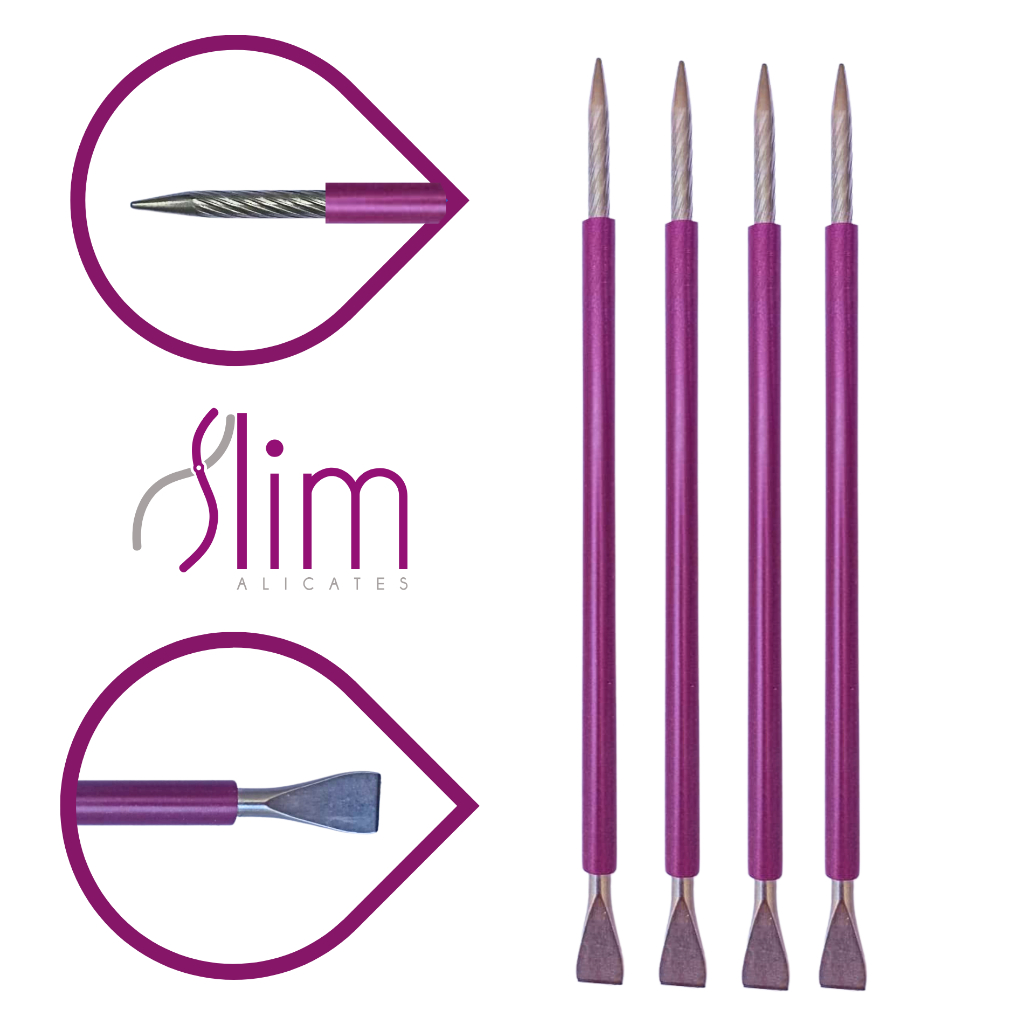 Kit 04 Espátulas Slim - Bastão Mista Unha Inox Com Silicone Cutelaria Manicure