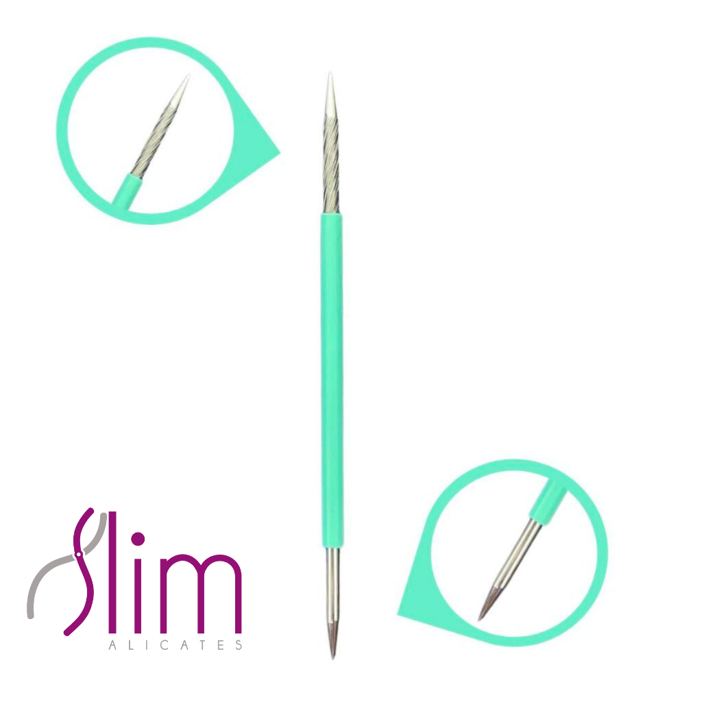 Kit 5 Palito Duplo 105 Cutícula Manicure Pedicure Cutelaria Unha verde Silicone Esterilizável Inox Slim