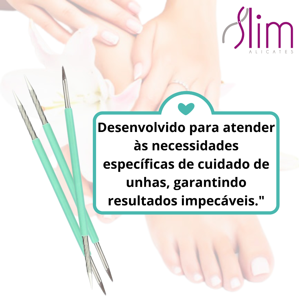 Kit 5 Palito Duplo 105 Cutícula Manicure Pedicure Cutelaria Unha verde Silicone Esterilizável Inox Slim