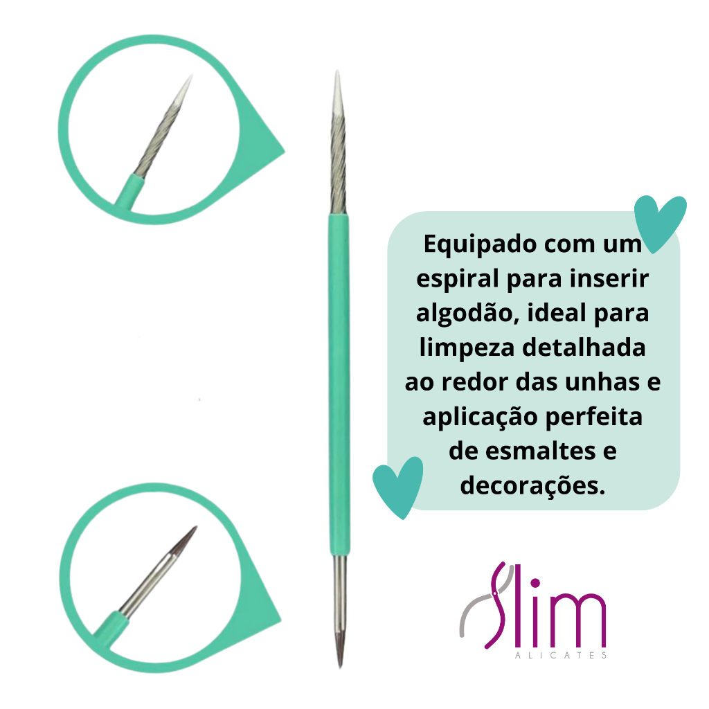 Kit 5 Palito Duplo 105 Cutícula Manicure Pedicure Cutelaria Unha verde Silicone Esterilizável Inox Slim