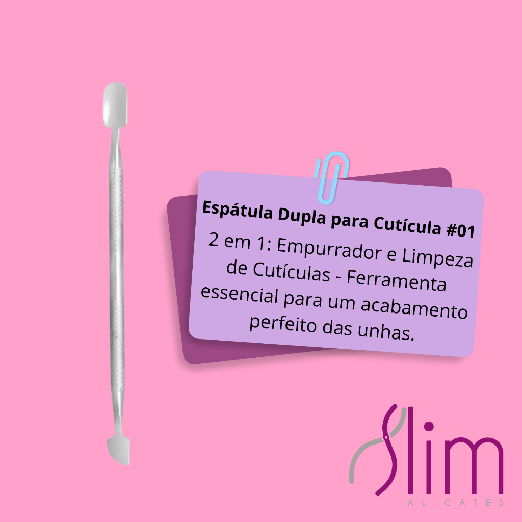 Espátula Dupla Empurrador Inox Profissional Manicure e Pedicure - Slim