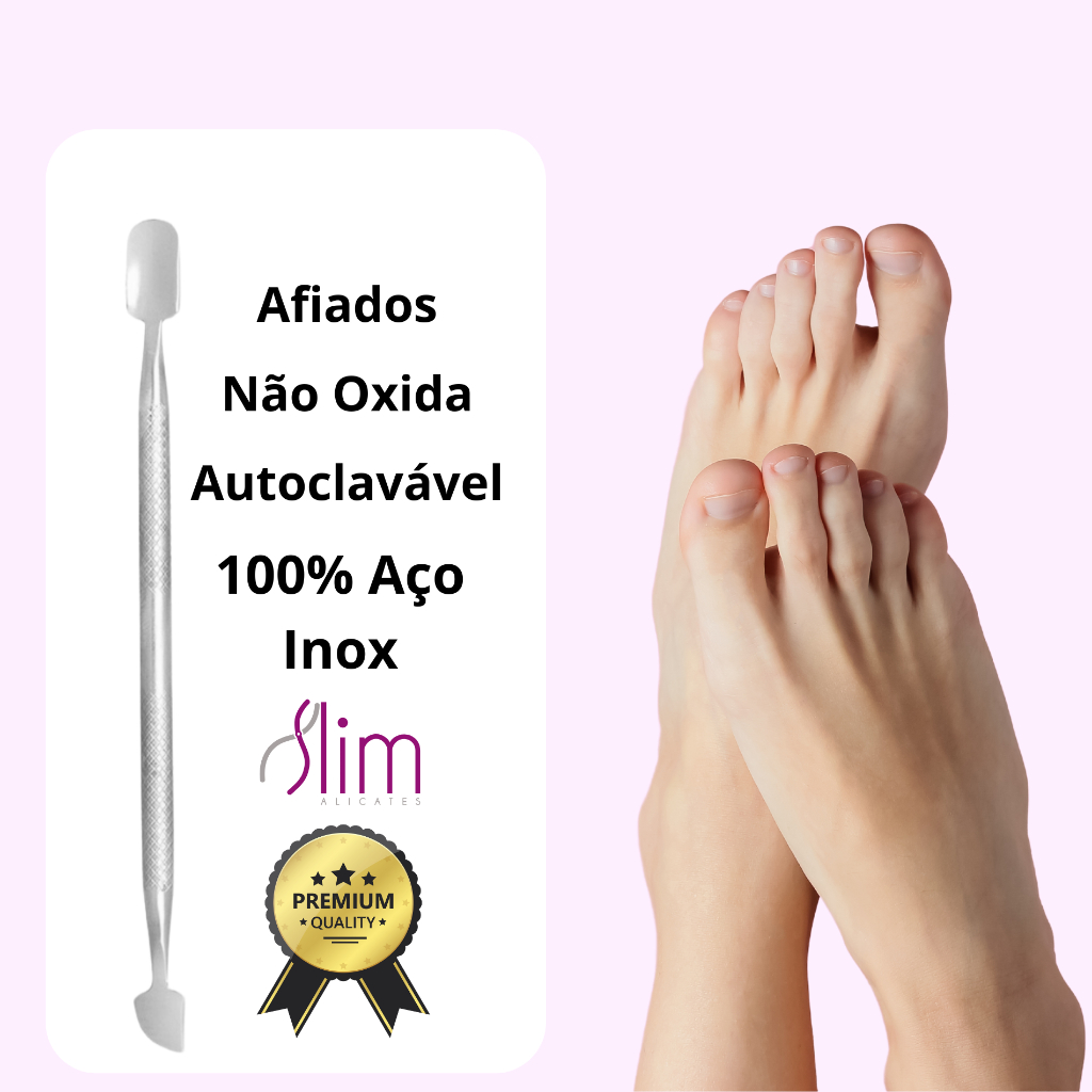 Espátula Dupla Empurrador Inox Profissional Manicure e Pedicure - Slim
