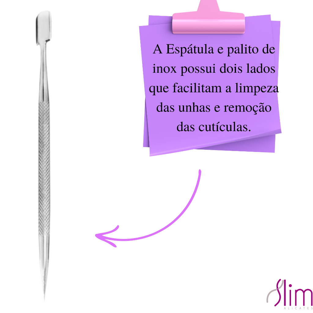 Espátula Inox Empurrador com Palito - Slim / Ref.12 Manicure e Pedicure - Cuidado com as Unhas