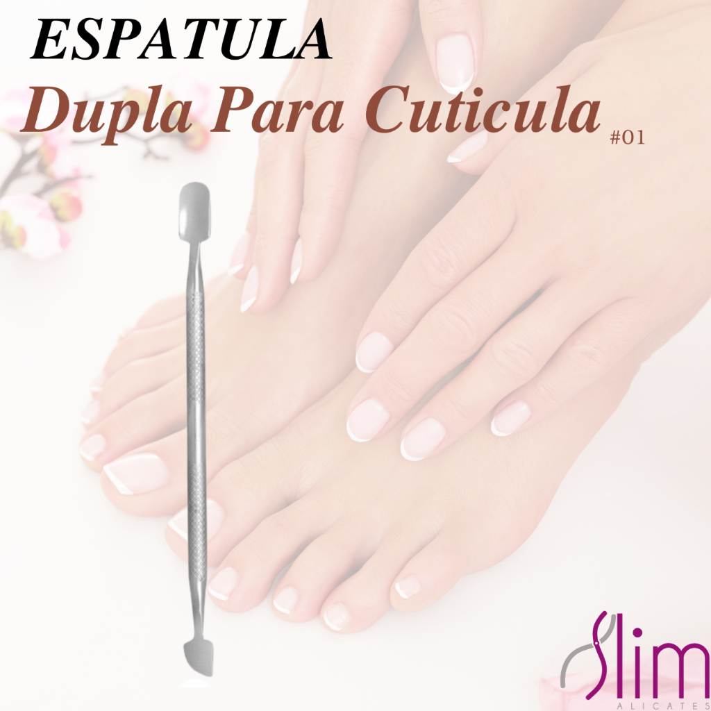 Espátula Dupla Empurrador Inox Profissional Manicure e Pedicure - Slim